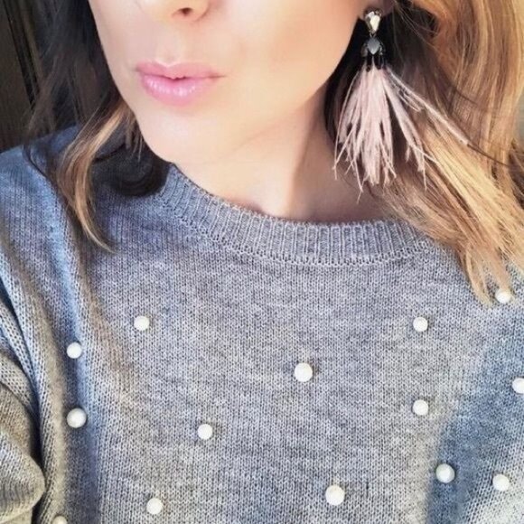 Stella & Dot Verona Pale Pink Ostrich Feather Earrings - Lightweight - Picture 4 of 7